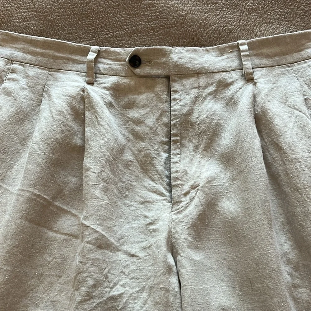 Paul Frederic Pleated Linen Pants Casual  Cream/Tan